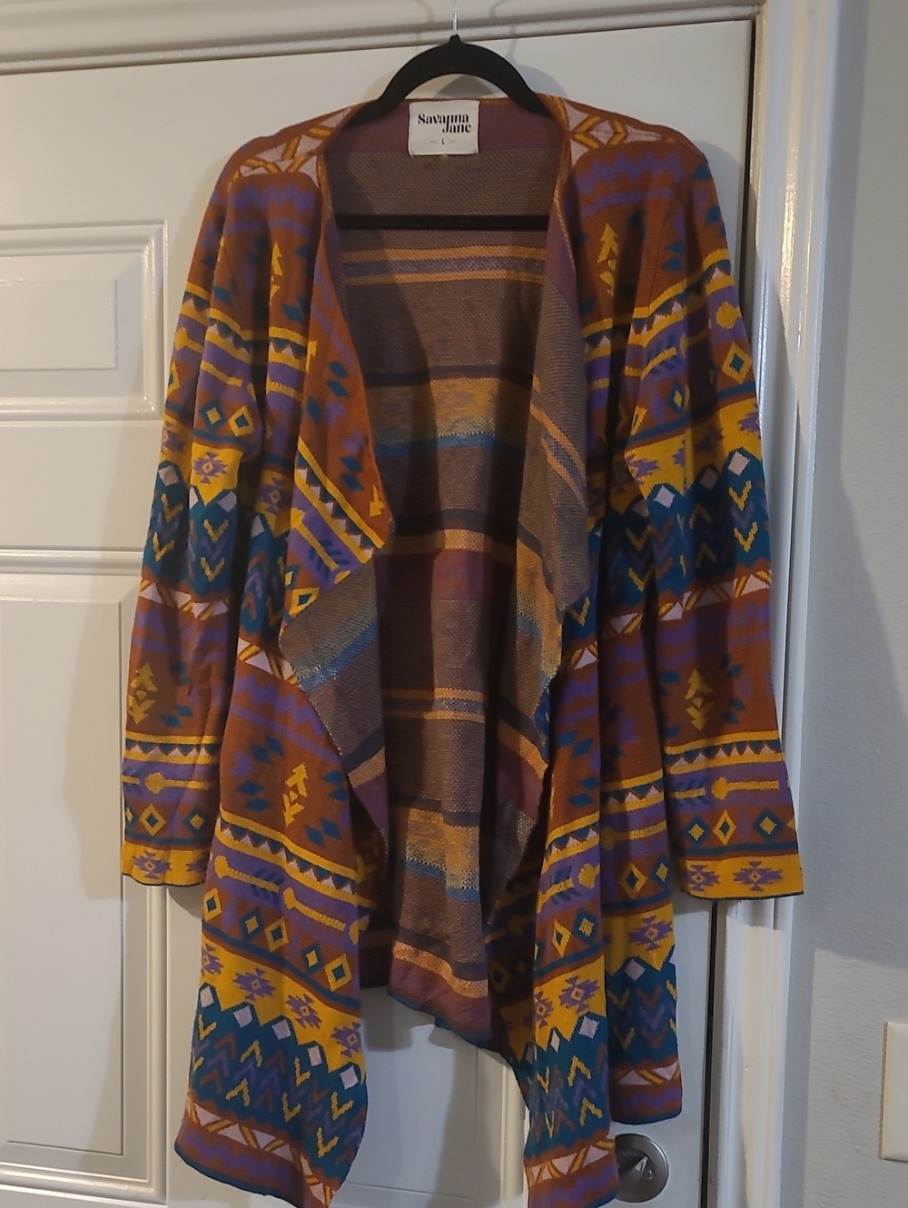 Savanna Jane Rust Multi-Color Aztec Open Cardigan - Picture 3 of 6